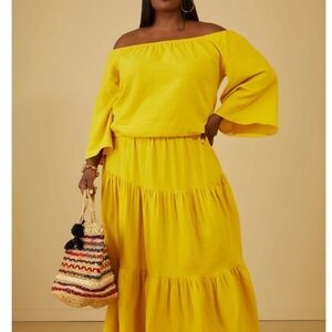 ASHLEY STEWART Off the Shoulder Cotton Gauze Top and Tiered Maxi Skirt SET 6X